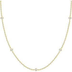 Women's 14K Gold Plated Station Necklace Simulated Diamond Layering Necklace